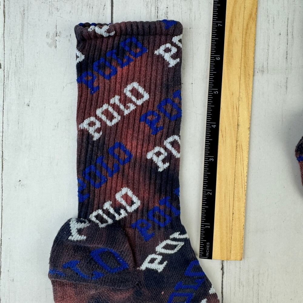 POLO Ralph Lauren All Over Logo Spell-out Tie-Dye Crew Socks Unisex - Picture 6 of 10